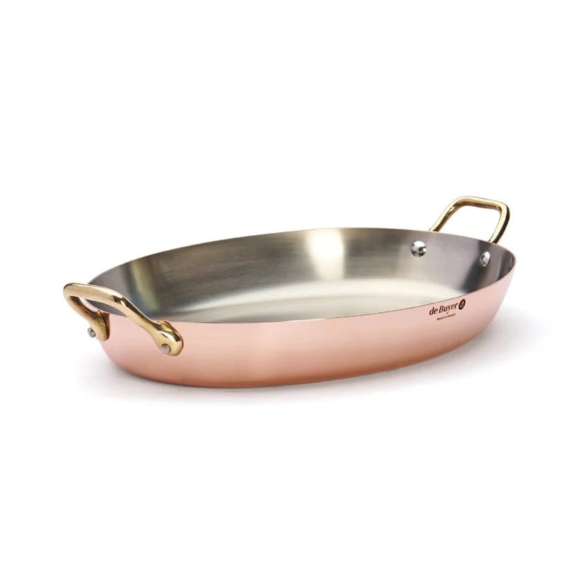 de Buyer - Inocuivre Oval Dish, Brass Handles, 36cm - Lacbleu Wines - DB6451.36 - 3011246451362