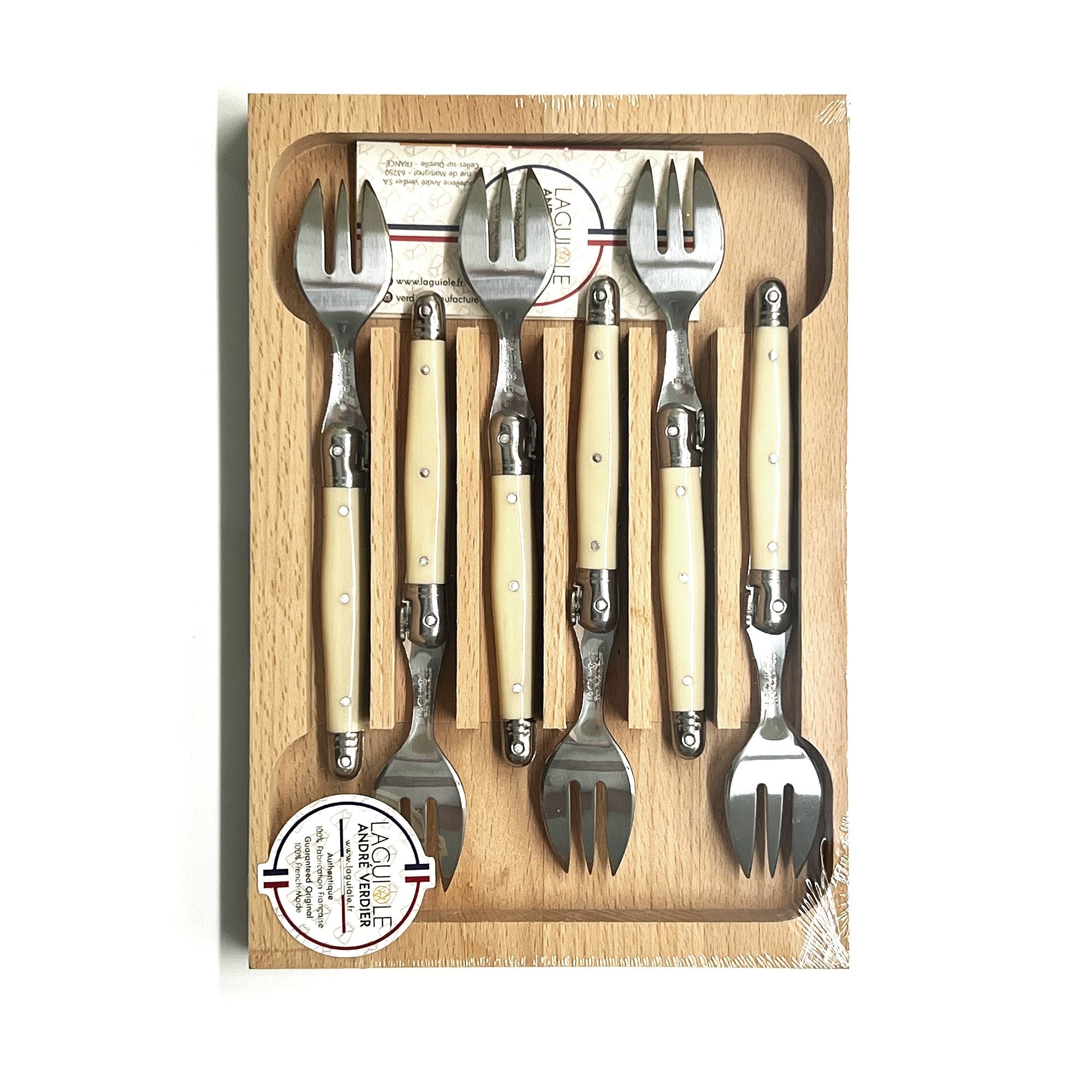 Laguiole par André Verdier - 6 Piece Cake Fork Set, Ivory - Lacbleu Wines - K67W - 3289490006229