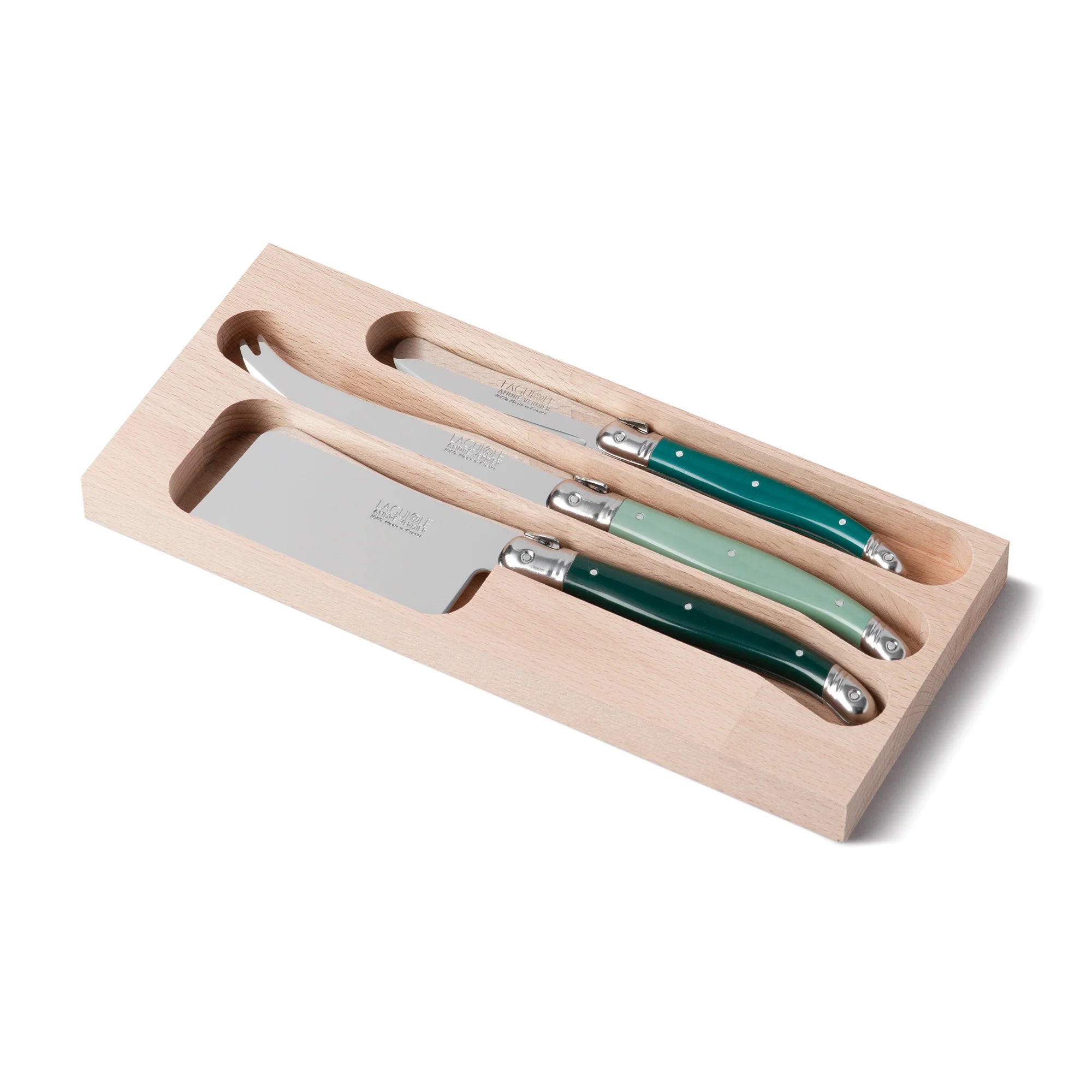 Laguiole par André Verdier - Cheese Knife, Cleaver & Butter Knife, Forest Green - Lacbleu Wines - K80G - 3289490051939
