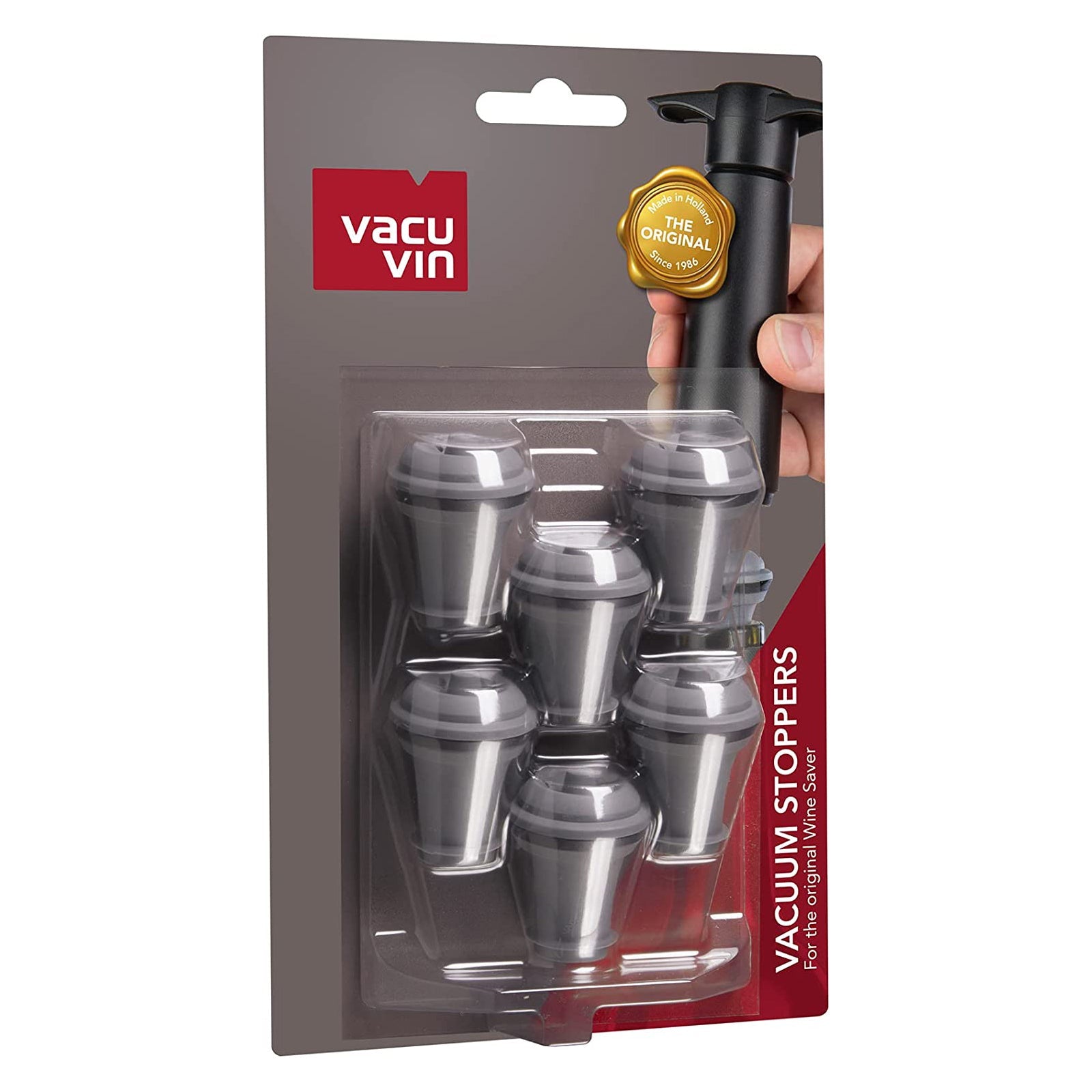 Vacu Vin - 6 Wine Saver Vacuum Stoppers, Grey - Lacbleu Wines - VV886360 - 8935104725707