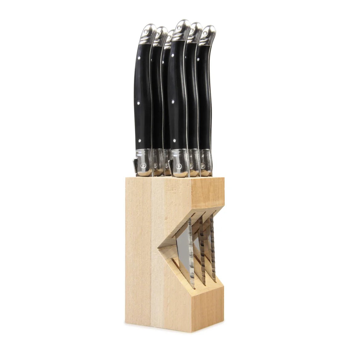 Laguiole by André Verdier - 6pcs Steak Knife Set in Knife Block - Lacbleu Wines - K50N - 3289490003693