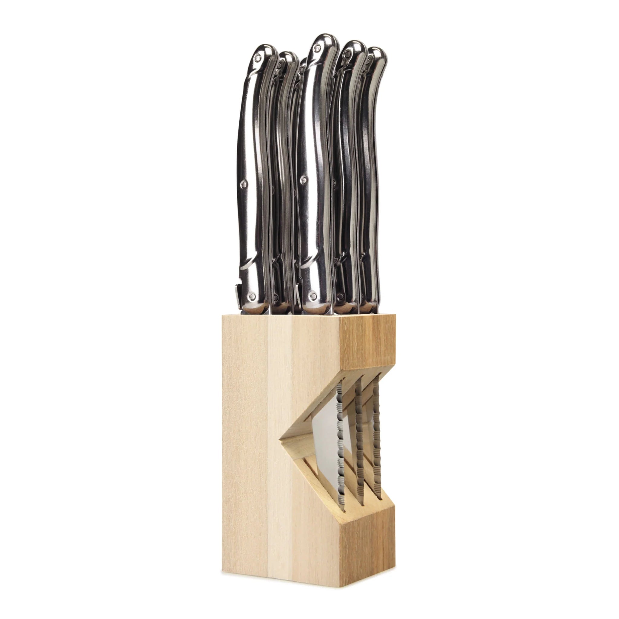 Laguiole by André Verdier - 6pcs Steak Knife Set in Knife Block - Lacbleu Wines - K50S - 3289490006984