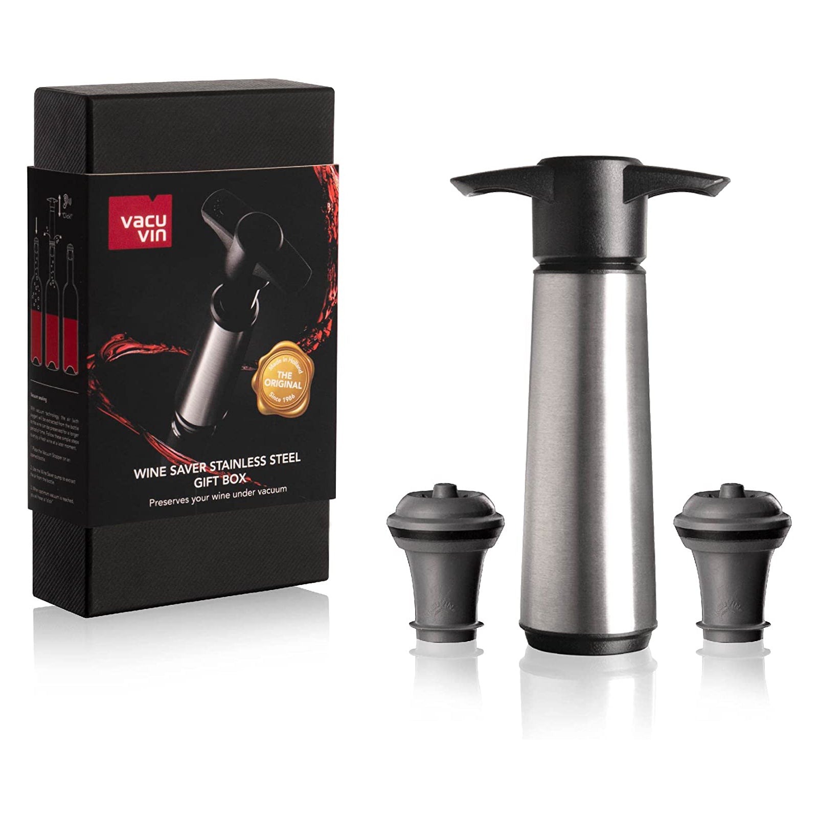 Wine Saver Gift Set, Steel + 2 Stoppers – Lacbleu Wines