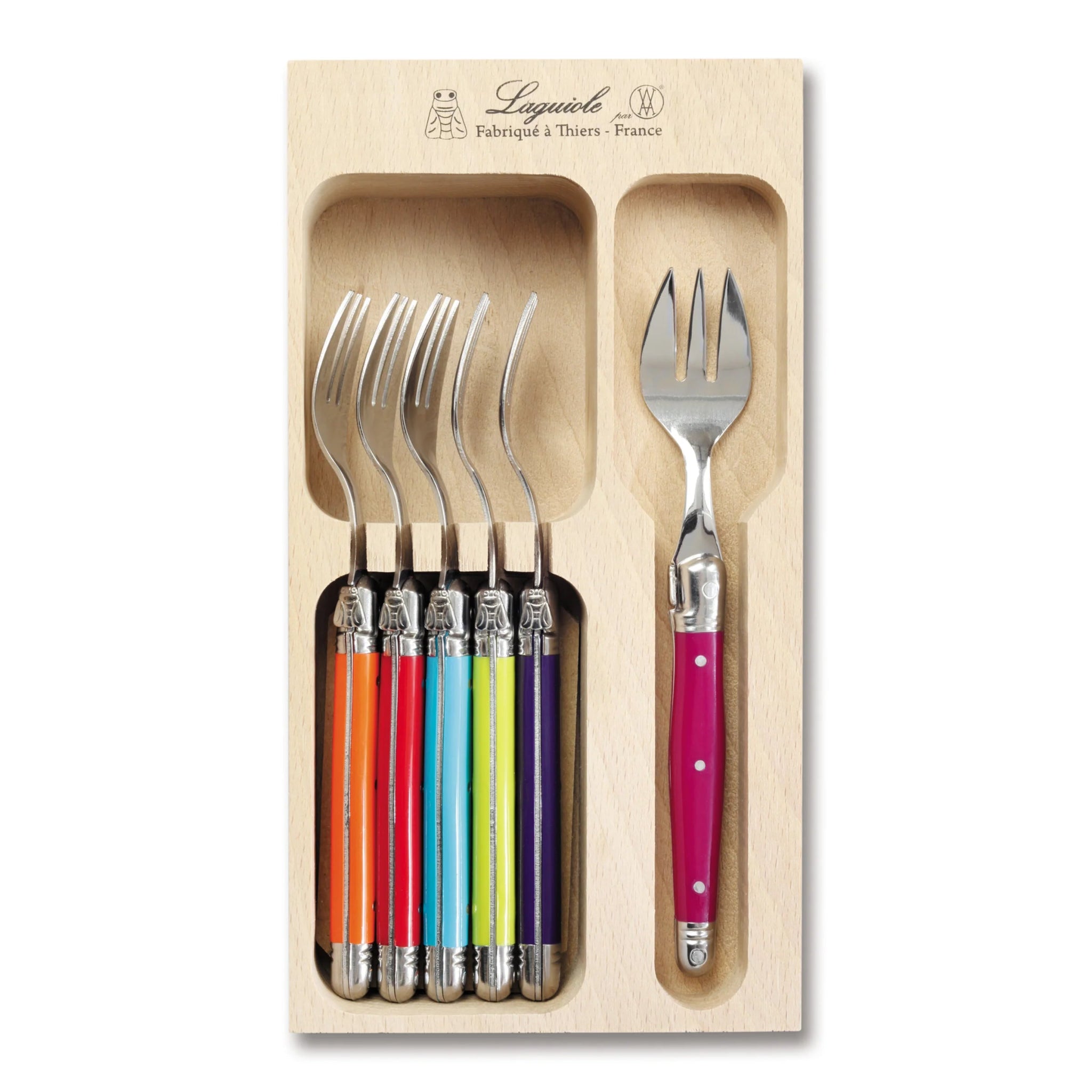 Laguiole par André Verdier - 6 Piece Cake Fork Set, Bright - Lacbleu Wines - K67M - 3289490006212