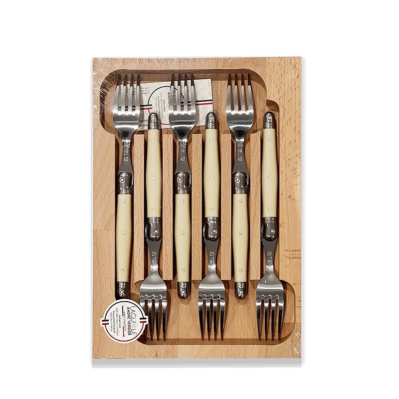 Laguiole par André Verdier - 6 Piece Fork Set, Ivory - Lacbleu Wines - K52W - 3289490005666