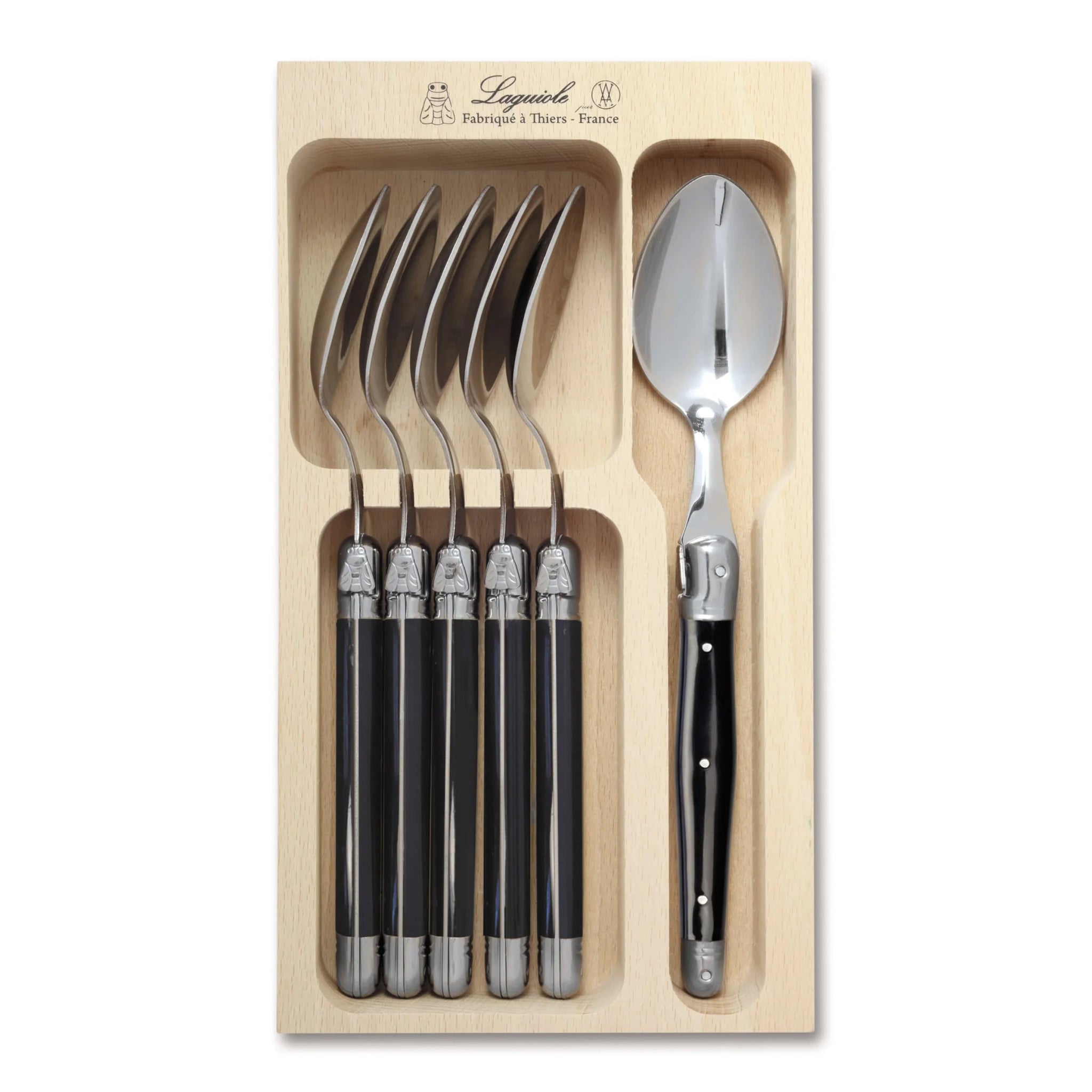 Laguiole par André Verdier - 6 Piece Spoon Set, Black - Lacbleu Wines - K53N - 3289490006854