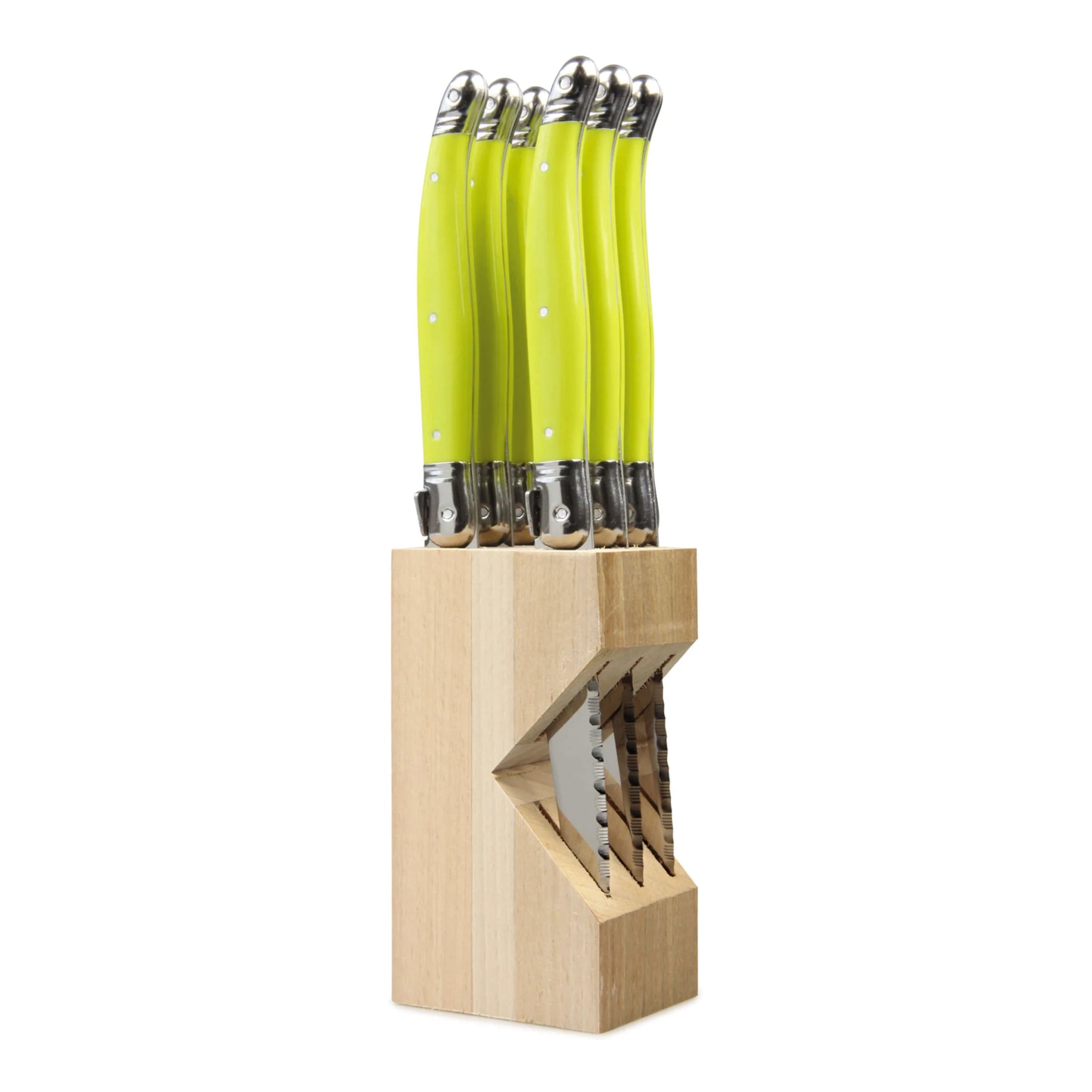 Laguiole par André Verdier - 6 Piece Steak Knife Set in Knife Block - Lacbleu Wines - K50L - 3289490005536