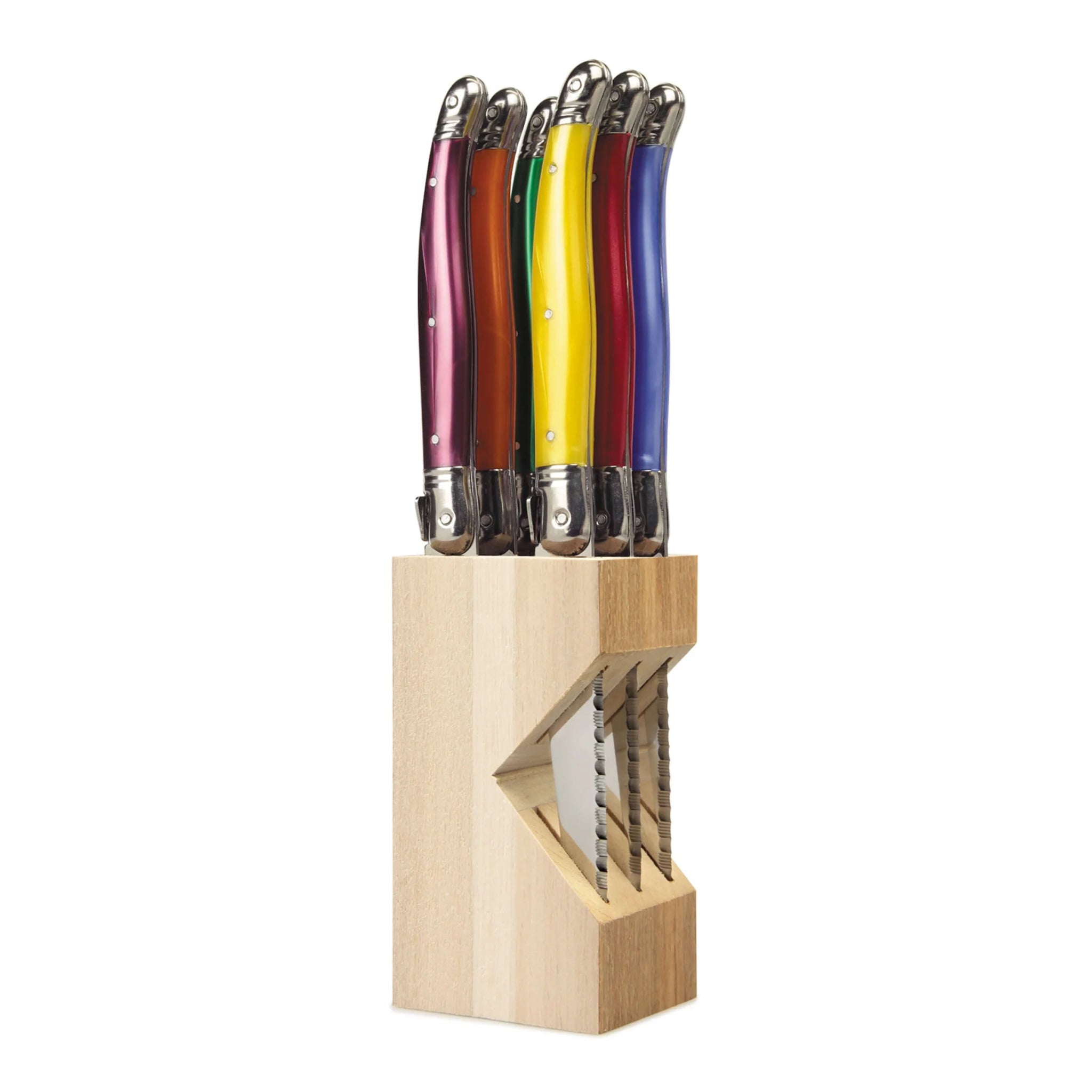 Laguiole par André Verdier - 6 Piece Steak Knife Set in Knife Block - Lacbleu Wines - K50PM - 3289490000036