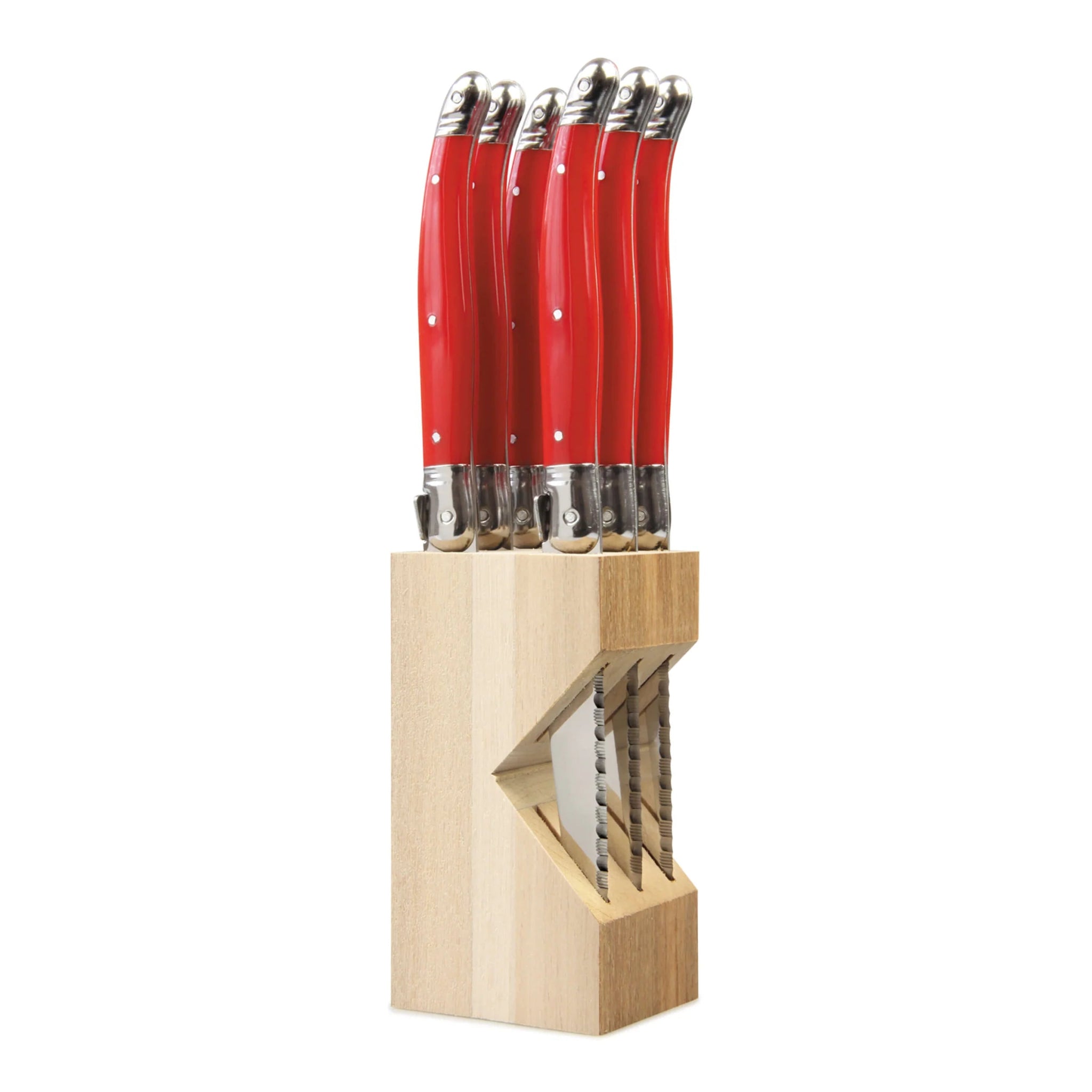 Laguiole par André Verdier - 6 Piece Steak Knife Set in Knife Block - Lacbleu Wines - K50R - 3289490005550