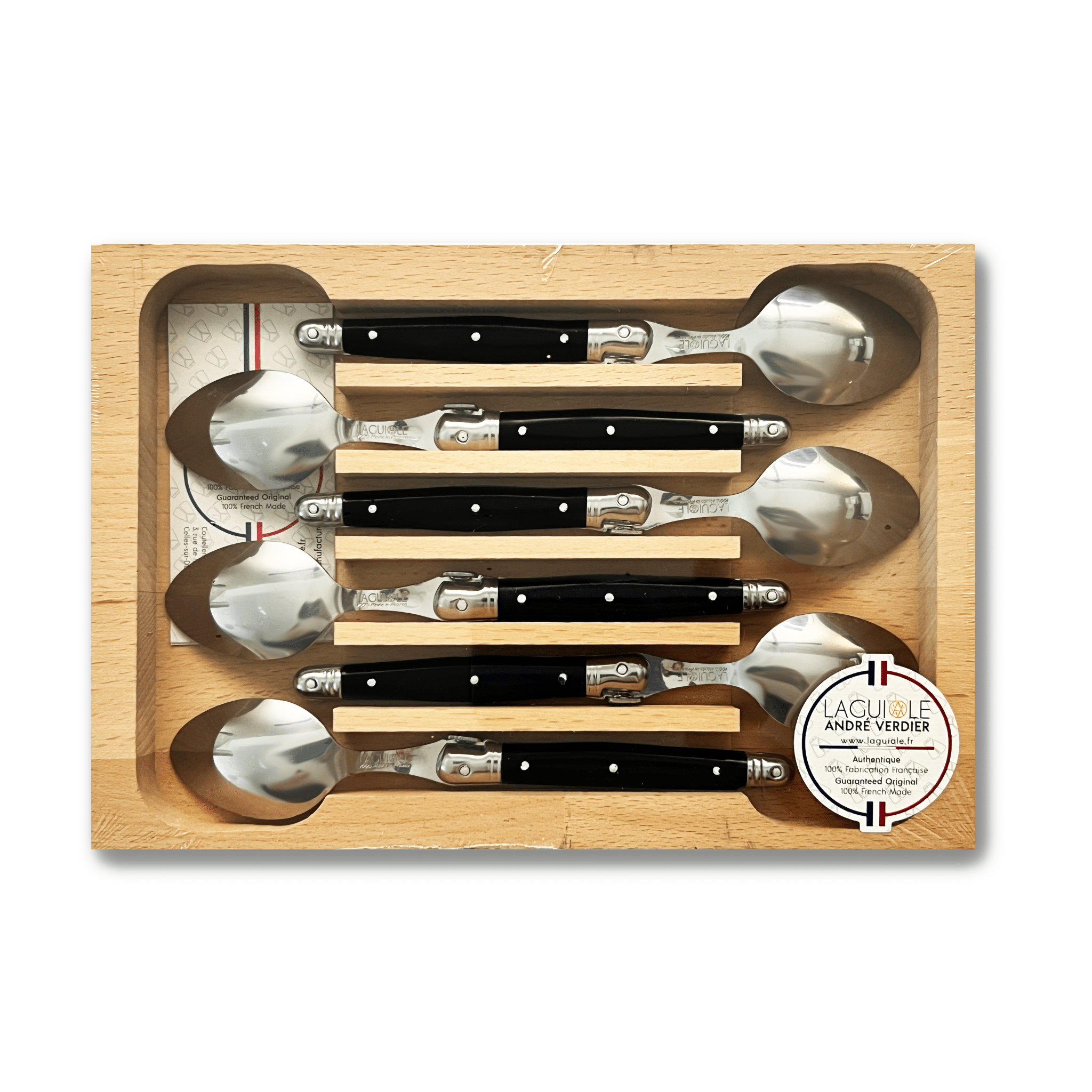 Laguiole par André Verdier - 6 Piece Teaspoon Set, Black - Lacbleu Wines - K54N - 3289490008414