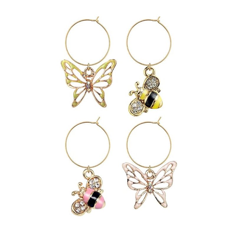 Monnel - Crystal Bees & Butterflies Wine Charms Set - Lacbleu Wines - P416 - 737079473588