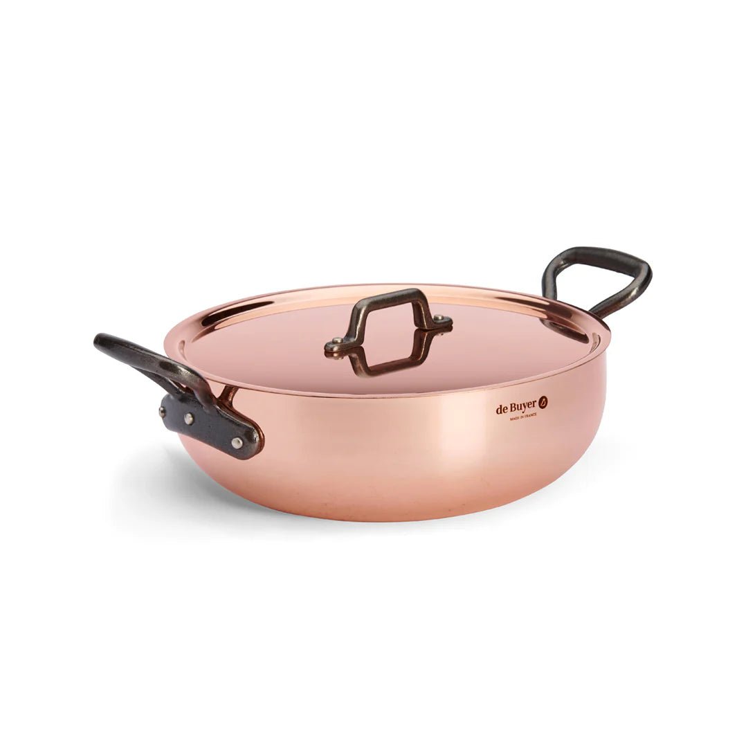 de Buyer - Prima Matera Rounded Sauté Pan with Lid, Cast Iron Handles - Lacbleu Wines - DB633228 - 3011246332289